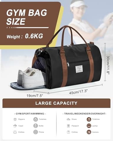 Gym Bag Womens Mens with Shoes Compartment and Wet Pocket Travel Duffel Bag for Women for Plane Sport Gym Tote Bags with Toiletry Bag Waterproof Weekend Overnight Carry on Bag Hospital Holdalls - Image 2
