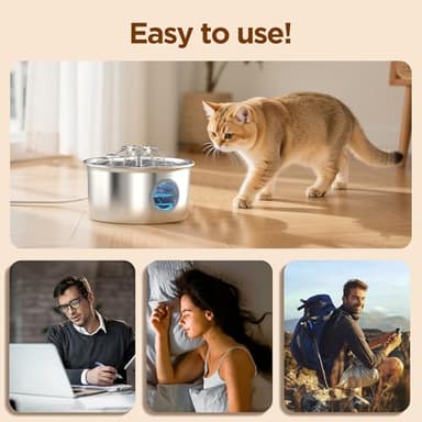 Stainless Steel Cat Water Fountain: 88oz/2.6L Ultra Quiet Pet Fountain with Flower Kitty Spout & LED Blue Light Water Dispenser with Water Level Window for Cats/Dogs Indoor (Silver) - IHOUONE - Image 7