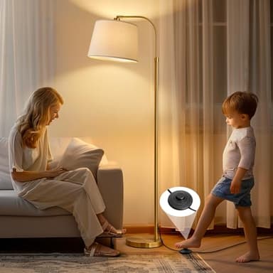 Oneach 62" Gold Floor Lamp for Living Rooms Tall Arc Standing Lamps for Bedrooms Industrial Corner Nursery Girls Kid Vintage Mid-Century Modern Reading Light Office Antique Brass Shade Lantern - Image 7