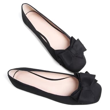 TN TANGNEST Women Cute Bowknot Flats Soft Slip On Flats Comfort Square Toe Casual Dress Flat Shoes Black 42(9) - Image 4