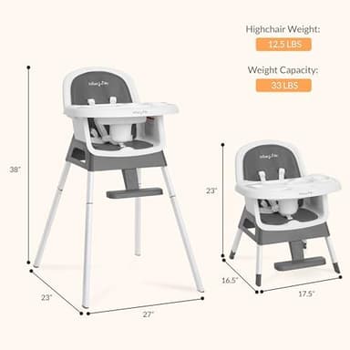 Dream On Me Curio Sit N Seek 3 in 1 Convertible Baby High Chair in Solid Grey, Removable and Adjustable Tray, Portable High Chair, Adjustable Legs, Detachable Footrest & 5 Point Safety Harness - Image 5