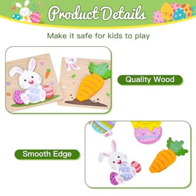4 Pack Easter Wooden Puzzles for Kids Toddler Easter Basket Stuffers Toys Gifts Party Favor Boys Girls Classroom Exchange Toys - Image 3