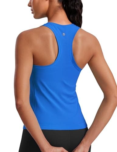 CRZ YOGA Seamless Womens Breathable Workout Tank Tops Racerback High Neck Sleeveless Running Athletic Shirts Sparkle Blue Large - Image 1