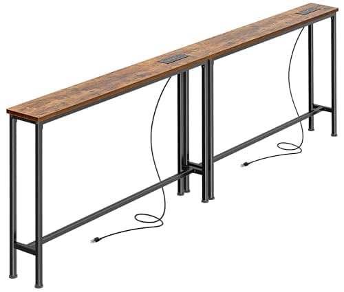 SUPERJARE 5.9 Inch Narrow Console Table with Outlet, Sofa Table Set of 2, Total Length 78'', Behind Couch Table, Long Entryway Tables with Charging Station, for Living Room, Rusitc Brown - Image 1