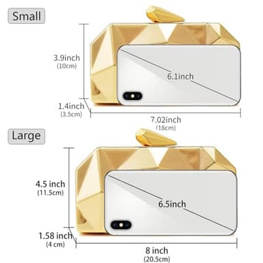 YAPAIOU Women Lattice Pattern Metal Evening Clutch Bag,Geometric Evening Clutch Purse Handbag With Chain Strap For Lady Wedding Party Prom Formal Occasion(Gold Large) - Image 4