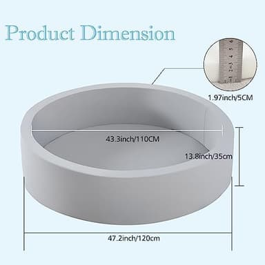 SHJADE Foam Ball Pit, 47.2"x 13.8" Large Ball Pits for Toddlers, Soft Round Kiddie Baby Playpen Ball Pool for Kids, Ideal Gift for Babies Indoor and Outdoor Game, Grey, (Balls not Included - Image 5