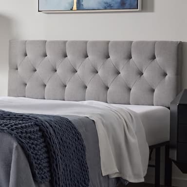 Lucid Mid-Rise Upholstered Headboard - Diamond Tufted - Padded Polyester - Adjustable Height from 34” to 46” - Easy Assembly - Bed Frame or Wall Mount - Sturdy - Stone - Full / Full XL Size - Image 1