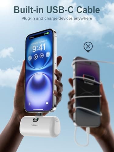 Taegila 2Pack Portable Phone Charger for iPhone 17, USB C Power Bank 5000mAh with Built-in Cable & LCD Display, Compact Mini Battery Pack for iPhone 15 16 17 Series, Samsung Galaxy, Android Phones - Image 7
