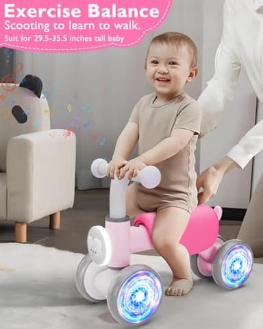 Colorful Lighting Baby Balance Bike for 1 Year Old Girls, Toddler Toys for 1 Year Old Girls Gifts, First Bike with Music and Soft Seat, 12-24 Month Toddler Balance Bike, First Birthday Gifts - Image 6