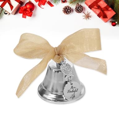 Sliver Christmas Hanging Ornament with Bowknot Ribbon - Xmas Angel Wing Tree Bells for New Year Party Supplies - Image 6