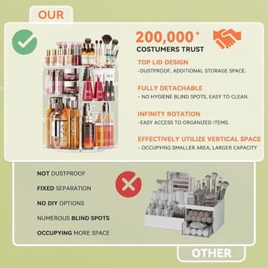 Auxmir Rotating Makeup Organizer, DIY 7 Adjustable Layers Spinning Skincare Organizer, Bathroom Organizer with Brush Holder Perfume Tray, Multi-Function Storage Carousel for Vanity Bathroom Countertop - Image 3