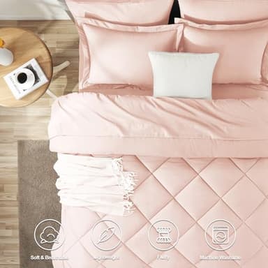 CozyLux King Size Comforter Set Blush Pink - 7 Pieces Bed in a Bag King, Luxury Soft Bed Set for All Seasons, Bedding Set with Down Alternative Comforter, Sheets, Pillowcases & Shams - Image 2