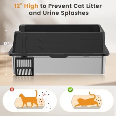 XXXL Stainless Steel Litter Box,Extra Large 28" L x 20" W Metal Litter Box for Big Cats & Multiple Cats with High Sided, Anti-Urine Leakage, Non-Sticky, Easy Cleaning, Include Scoop(Black) - Image 3