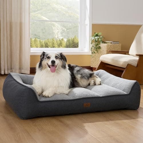 Bedsure XL Orthopedic Dog Beds Large Sized Dog - Extra Thick Supportive Dogs Couch with Waterproof Washable Cover, Extra Large Comfort Pet Bed Sofa with Soft Plush Sherpa and Nonskid Bottom, Grey, 42" - Image 1