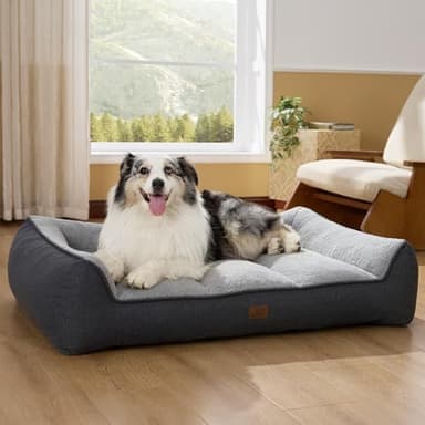 Bedsure XL Orthopedic Dog Beds Large Sized Dog - Extra Thick Supportive Dogs Couch with Waterproof Washable Cover, Extra Large Comfort Pet Bed Sofa with Soft Plush Sherpa and Nonskid Bottom, Grey, 42" - Image 1