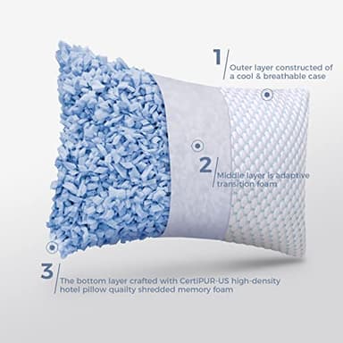 OSBED Cooling Adjustable Shredded Memory Foam Pillows Queen Size Set of 2 - Temperature-Regulating for All Sleepers with Dual Airflow Ventilation(CertiPUR-US & Hypoallergenic & Machine Washable) - Image 4