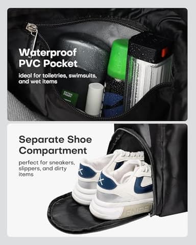 HOTOR Gym Bag for Men and Women - Travel Duffle Bag with Shoe Compartment and Waterproof Pocket, Carry on Luggage with Trolley Sleeve for Sports, Weekend Trips, Black, 19.7" × 9.8" × 11.8" - Image 4