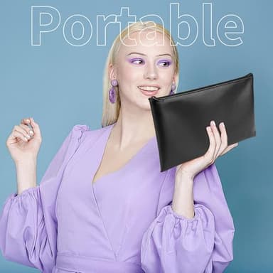 2 Pack Money Bags with Zipper, 11x6.1 Inch PU Leather Cash Pouch, Secure Bank Bag for Coins, Bills, Checks, Invoices, Cosmetics, Tools (Black) - Image 4