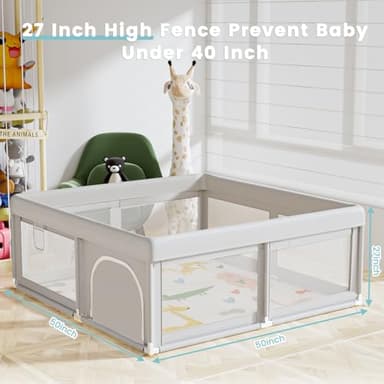 Hiaksedt 50 x 50 inch Baby Playpen with Mat Small Playpen for Babies and Toddlers Baby Fence Playards - Image 7