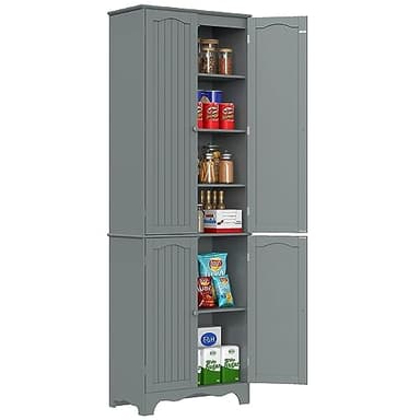Function Home Tall Pantry Cabinet, Freestanding Storage Cabinet, Wooden Kitchen Pantry with 4 Doors and 5 Shelves, 72" Floor Cabinet Organizer for Kitchen Living Room Bathroom, Grey - Image 1
