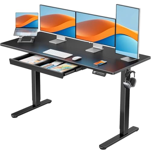 ErGear 55" x 24" Electric Standing Desk with Drawers, Height Adjustable Desk with 4 Preset Heights, Ergonomic Rising Home Office Computer Table with Splice Board, Black - Image 1