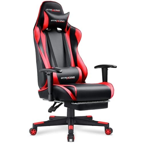 GTRACING Gaming Chair with Footrest, Ergonomic Computer Game Desk Chair, Reclining Gamer Chair Seat Height Adjustment, Swivel Rocker with Headrest and Lumbar (Brickred) - Image 1