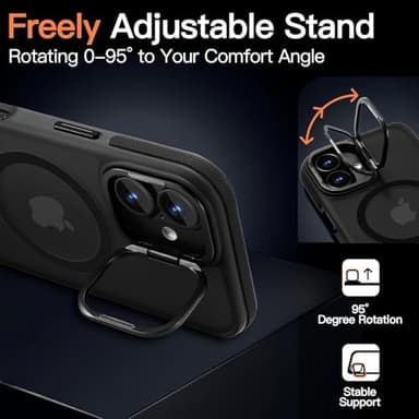 Yzoiko Magnetic case for iPhone 16 [10Ft Military-Grade Protection] Built-in Camera Stand Phone case, Compatible with fit MagSafe Shockproof Slim Thin Cover 6.1 inch,Black Bumper Stand - Image 4