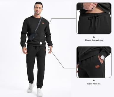 JMIERR Mens Knit Jacquard Outfits Track Suits 2 Piece Set Long Sleeve Pullover Sweatshirt & Running Joggers Sweatpants, Fall Tracksuit Sweatsuits Matching Lounge Sets, 2XL, Black - Image 3