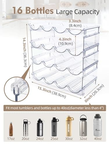 TIDY SAVANT Water Bottle Organizer - 4 Pack Clear Stackable Bottle Storage Rack and Wine Rack for Stanley Yeti Bottle and Other Tumbler Organizer for Kitchen Cabinets, 4 Tier Hold 16 - Image 2