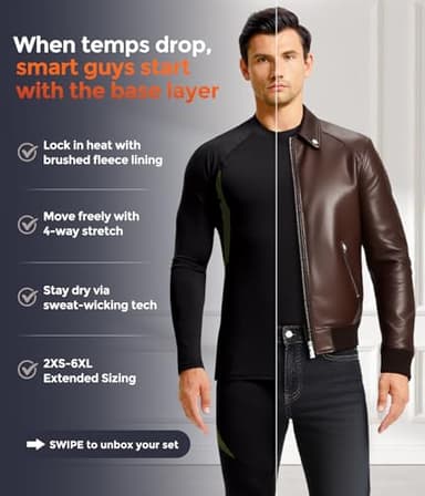 CL convallaria Thermal Underwear for Men, Long Johns Winter Hunting Gear Sport Base Layer Top and Bottom Set Midweight Black L - Image 4