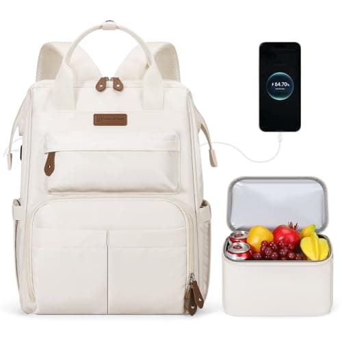 Maelstrom Travel Backpack for Women Men,Laptop Backpack Fits 15.6-17.3 Inch Laptop, Nurse/Teacher/Work Bag with Insulated Lunch Box,Water Resistant Carry On Backpack,Beige - Image 1