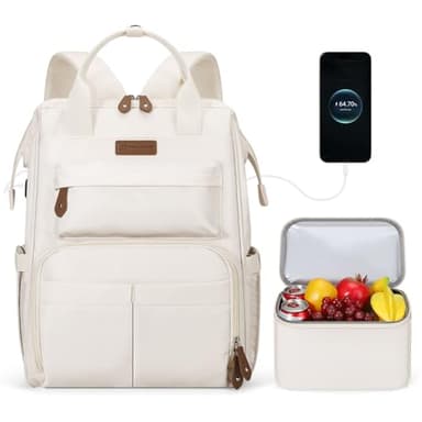 Maelstrom Travel Backpack for Women Men,Laptop Backpack Fits 15.6-17.3 Inch Laptop, Nurse/Teacher/Work Bag with Insulated Lunch Box,Water Resistant Carry On Backpack,Beige - Image 1