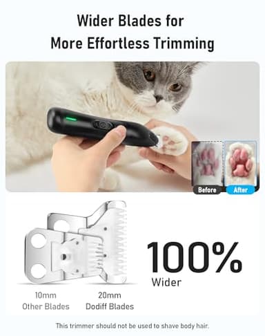dodiff Dog Paw Trimmer with LED Light, Rechargeable Cordless Dog Clippers with Wider Blade for Grooming Pet's Paw Pad, Low Noise 2 Speed Electric Cat Hair Shaver for Small Areas - Image 3
