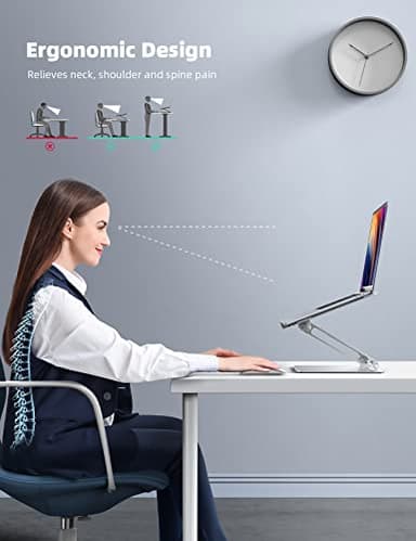 Lamicall Adjustable Laptop Stand, Portable Laptop Riser, Aluminum Laptop Stand for Desk Foldable, Ergonomic Computer Notebook Stand Holder for MacBook Air Pro, Dell XPS, HP (10-17.3'') - Silver - Image 2