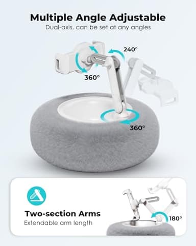 Viozon Tablet Stand Pillow, Compatible with 4.7"-13" Phone/Tablet, iPad, iPhone, Samsung, Google, Kindle, 360°Adjustable Phone Holder for Bed with Soft Plush Fabric, and Detachable Bowl, Grey - Image 4