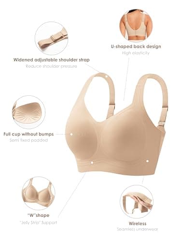 Xcutting Soft Sleep Wirefree Bras for Women Full Coverage No Underwire Wireless Comfortable Sports Bras for Sagging Breasts Padded (Nude,X-Large) - Image 9