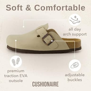 CUSHIONAIRE Hana Womens Clogs | Comfortable Vegan Suede Clogs for Women | Slip On Potato Shoes with Cork Footbed & Arch Support| STONE 8 - Image 5