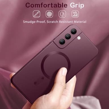 Amzfield Magnetic for Samsung Galaxy S22 Case for Women Men Girls [Compatible with MagSafe] [Camera Lens Protector] Matte Cute Slim Soft Silicone Bumper Shockproof Metallic Phone Case, Burgundy - Image 8