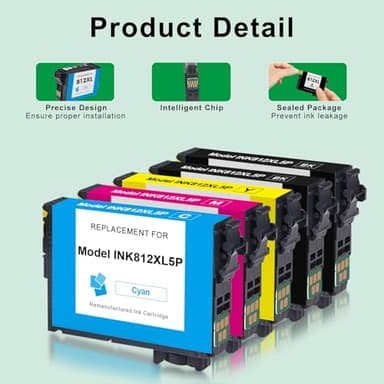 Remanufactured for 812XL Ink Cartridges Combo Pack with Lastest Chip Replacement for Epson 812 812XL T812XL Ink Cartridges Work with Epson Workforce Pro WF-7840 WF-7820 WF-7310 EC-C7000 Printers - Image 5