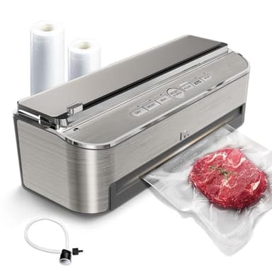 Mesliese Vacuum Sealer Machine, 85kPa 120W Automatic Food Sealer, Powerful Sealing System, Build-in Cutter | Bags Storage | Moist Mode and Air Suction Hose | 2 Bag Rolls and 5pcs Pre-cut Bags - Image 1