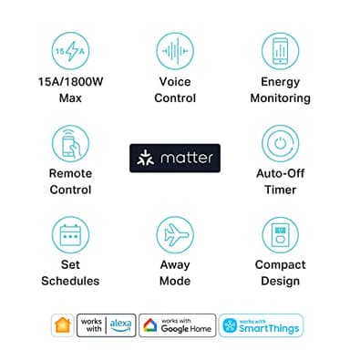 Kasa Smart Plug, Matter Compatible, Energy Monitoring, Compact Design, 15A/1800W Max, Super Easy Setup, Works with Apple Home, Alexa & Google Home, UL Certified, 2.4G Wi-Fi Only, White, KP125M(2-Pack) - Image 2