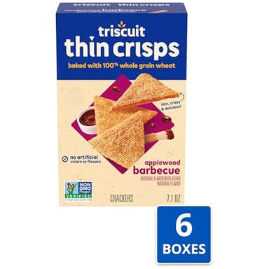 Triscuit Thin Crisps Applewood Barbecue Whole Grain Wheat Crackers, Lunch Snacks, Bulk Snack Crackers, 6-7.1 oz Boxes - Image 4