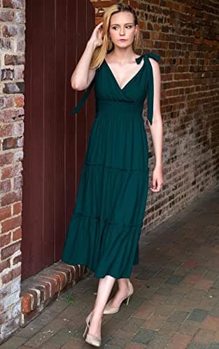 PRETTYGARDEN Women's Cross Neck Summer Sleeveless Tiered Maxi Dress Beach Tie Strap Smocked Long Dresses Pleated Sundress (Blue Green,Small) - Image 7