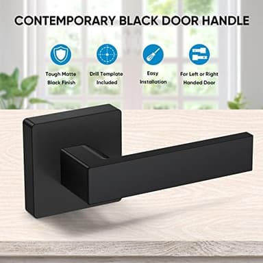 TICONN Dummy Door Handle, Heavy Duty Reversible Square Dummy Door Lever for Indoor, Bedroom, Closet (5 Pack, Rear Mount, Matte Black - Image 7