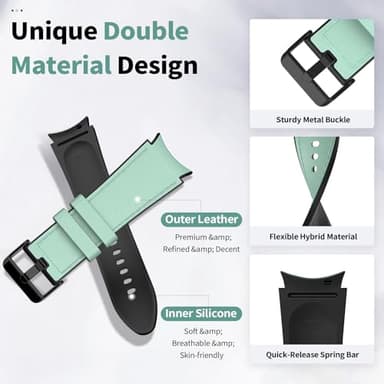 TiMOVO No Gap Leather Hybrid Silicone Band Compatible with Galaxy Watch 7 6 5 4 40/44mm, Watch 4 6 Classic 47 43 42mm, Watch 5 Pro 45mm, 20mm Quick Release Genuine Straps for Women Men, Teal - Image 3