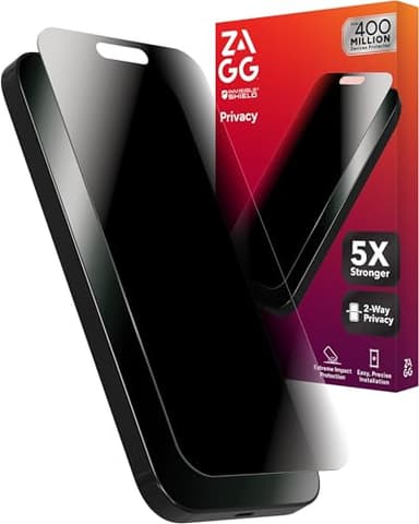 ZAGG Glass Elite Privacy Screen Protector for iPhone 16 Pro Max - 2-Way Privacy Filter, Ultra-Strong Tempered Glass, 5X Stronger, InvisibleShield, Smudge-Free, Easy Install, Recycled Content - Image 1