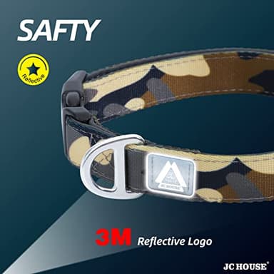 JC HOUSE Soft Padded Dog Collar, Neck 12’’-20’’, Adjustable Heavy Duty Collar with 3M Reflective Logo for Medium, Large Dogs, Camo Green, M - Image 5