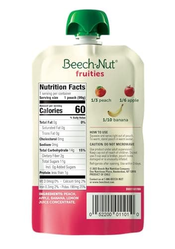 Beech-Nut Baby Food Pouches, Peach Apple Banana Fruit Puree Baby & Toddler Food, 3.5 oz (12 Pack) - Image 3