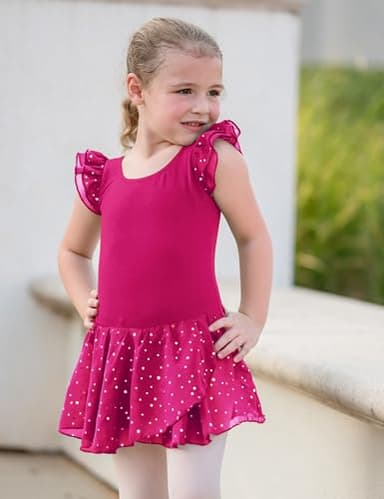Arshiner Ballet Leotards for Girls Ballet Leotard with Skirt Toddler Flutter Sleeve Dance Dress Rose Red 2-3T - Image 5