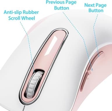 memzuoix 2.4G Wireless Mouse, 1400 DPI Computer Mice with USB Receiver, Portable Wireless USB Mouse Battery Powered Cordless Mice for Laptop, PC, Desktop, 5 Buttons (White Pink - Image 5